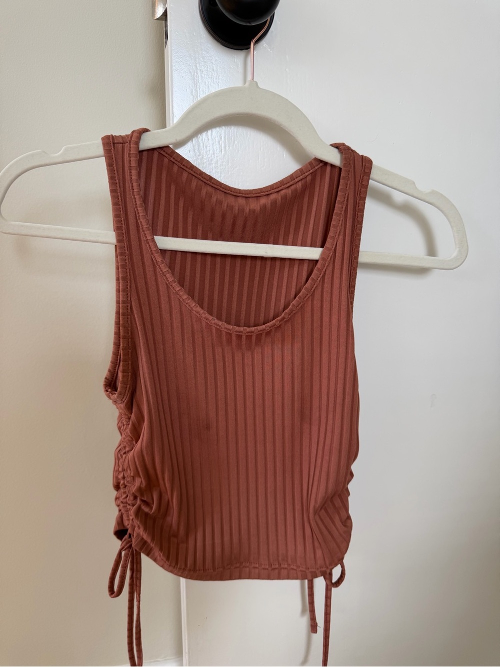 SHEIN Ribbed Side-Drawstring Crop Tank Top - Rust